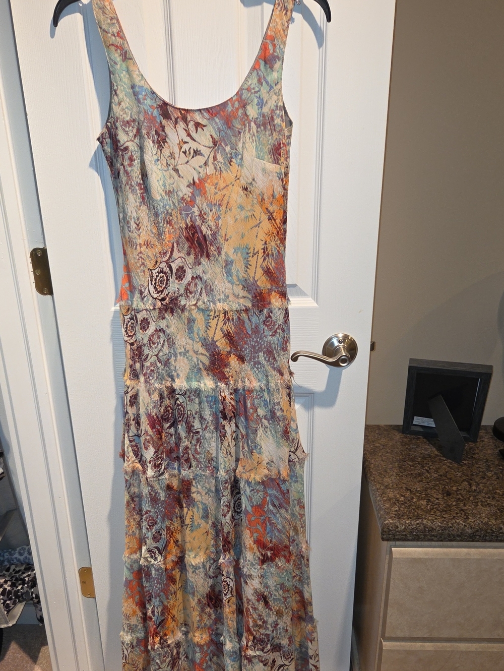 Evan Picone Sleeveless Floral  Maxi Dress in Cream, Blue, Orange